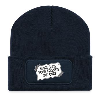 Make Sure Your Friends Are Okay Friends Quote Logo - Recycled Patch Beanie - french navy - Front