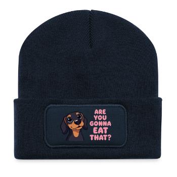 Are You going to Eat That Dachshund Humor - Recycled Patch Beanie - french navy - Front