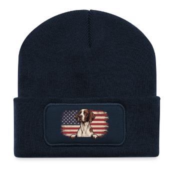 English Pointer US Flag - Pointer Dad Hunting Dog - Recycled Patch Beanie - french navy - Front