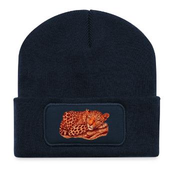 Leopard Motif Sleeping - Recycled Patch Beanie - french navy - Front