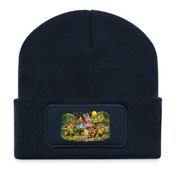 Cheerful animal friends party procession - Recycled Patch Beanie - french navy - Front
