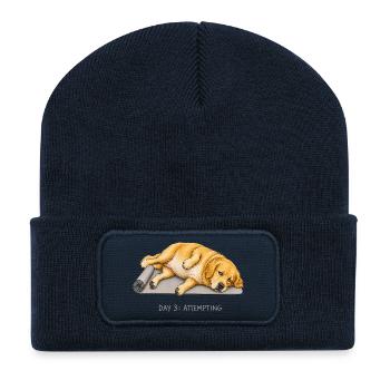 Golden Retriever Yoga Dog Day 3 Attempting - Recycled Patch Beanie - french navy - Front