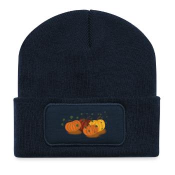 Herbstliche Kürbisranken Muster - Recycelte Patch Beanie - French Navy - Vorne