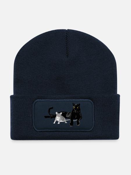 Schwarzer Panther und graue Maus Silhouette - Recycelte Patch Beanie - French Navy
