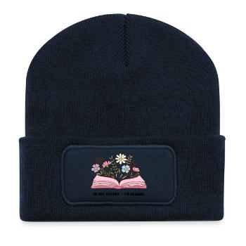 Blumen aus offenem Buch - Recycelte Patch Beanie - French Navy - Vorne