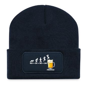 Freitag Bier Wochenende Feierabend Lustiger Spruch - Recycelte Patch Beanie - French Navy - Vorne