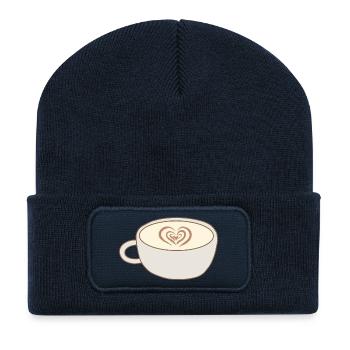 Heart Latte Cup Kunst - Recycelte Patch Beanie - French Navy - Vorne