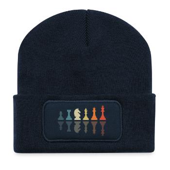 Retro Schach Grafik Schachfiguren Schachspieler - Recycelte Patch Beanie - French Navy - Vorne