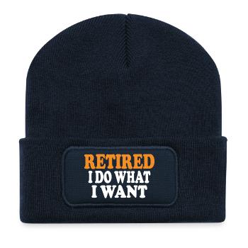 Im Ruhestand Ich mache, was ich will Lustiges Ruhestandsgeschenk - Recycelte Patch Beanie - French Navy - Vorne
