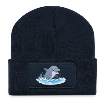 Delfinenspiel in Meereswellen - Recycelte Patch Beanie - French Navy - Vorne