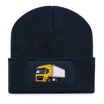 Gelber Lastwagen Illustration - Recycelte Patch Beanie - French Navy - Vorne
