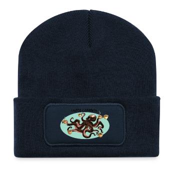 Kaffeeliebender Oktopus - Recycelte Patch Beanie - French Navy - Vorne