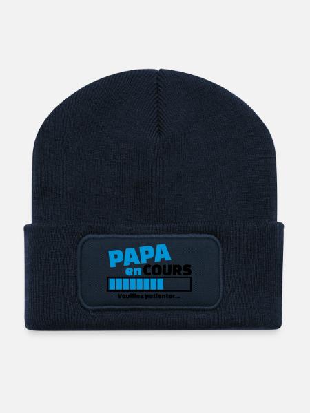 papa en cours veuillez patienter - Beanie recyclé à patch - bleu marine