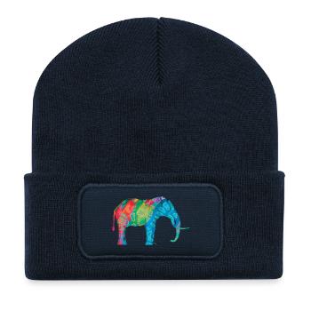 Farbiger Elefant mit der ursprünglichen Hans Hansen-Zeichnung - Recycelte Patch Beanie - French Navy - Vorne