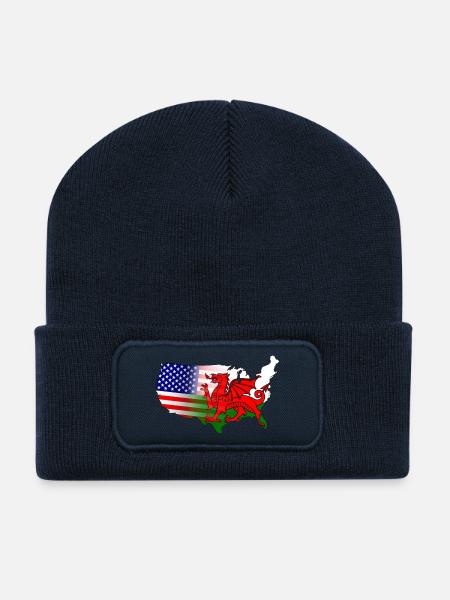 American Welsh Flag - Recycled Patch Beanie - french navy