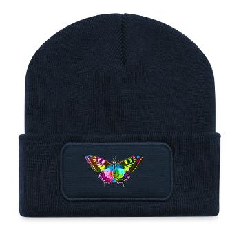 Bunter Schmetterling - Recycelte Patch Beanie - French Navy - Vorne