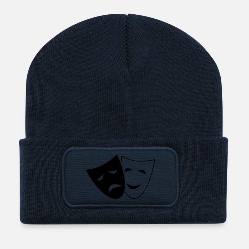 Comedy Theater Masken Idee Geschenk lustig traurig - Beanie recyclé à patch - bleu marine