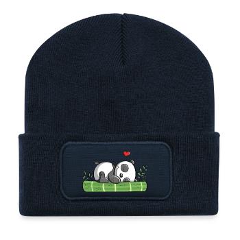 Panda ours rêves d'amour - Panda - Pandas - Comic - Beanie recyclé à patch - bleu marine - Devant