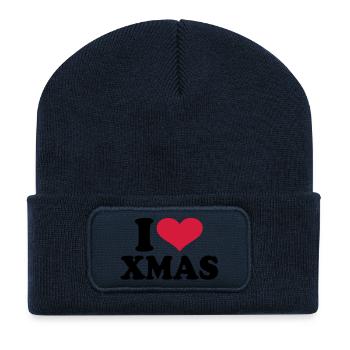 I love Xmas Weihnachten - Recycelte Patch Beanie - French Navy - Vorne