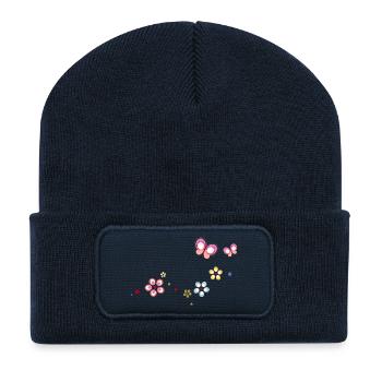 bunte Blümchen mit Schmetterlingen - Recycelte Patch Beanie - French Navy - Vorne