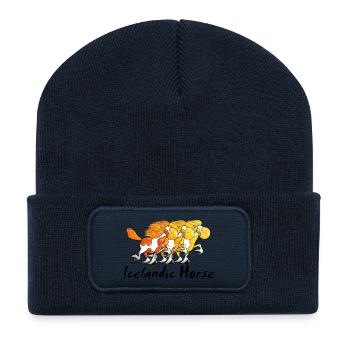Islandpferde Trio - Isländer - Recycelte Patch Beanie - French Navy - Vorne