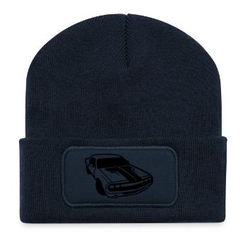 voiture de course automobile véhicule auto vintage - Beanie recyclé à patch - bleu marine - Devant