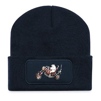 Katze Fährt Motorrad Schoppper  - Recycelte Patch Beanie - French Navy - Vorne