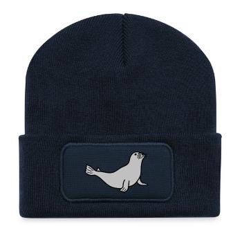 Conception de phoque marin - Beanie recyclé à patch - bleu marine - Devant