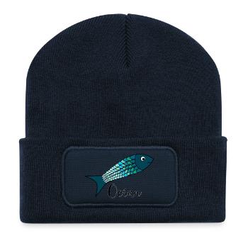 OCEAN. MER. ECOLOGIE. SARDINE. POISSON. - Beanie recyclé à patch - bleu marine - Devant