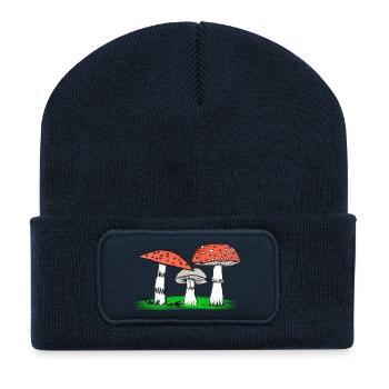 Pilztrio Waldillustration  Pilze - Recycelte Patch Beanie - French Navy - Vorne