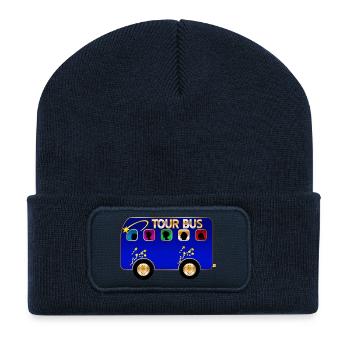 Tour Bus Silhouette Burst on Blue - Recycled Patch Beanie - french navy - Front