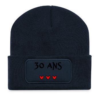 30 ANS. 30e ANNIVERSAIRE. ANNIVERSAIRE 30 ANS - Beanie recyclé à patch - bleu marine - Devant