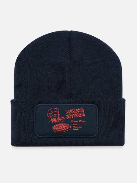 Pizza box cat - Pizzeria Gattoria (red) - Recycled Patch Beanie - french navy