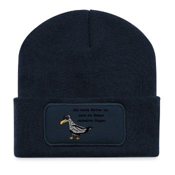 Möwe - Das beste Wetter ist, wenn die Möwen ... - Recycelte Patch Beanie - French Navy - Vorne