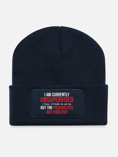 I Am Currently Unsupervised - Recycled Patch Beanie - french navy