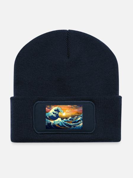 the great wave off of kanegawa - Recycelte Patch Beanie - French Navy