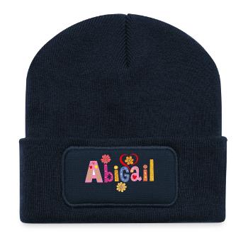 Personalized Abigail Name - Recycled Patch Beanie - french navy - Front