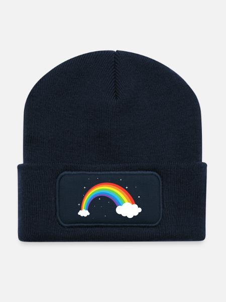 Kosmischer Regenbogenbogen - Recycelte Patch Beanie - French Navy