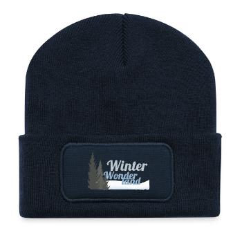 Arbres au pays des merveilles d’hiver - Beanie recyclé à patch - bleu marine - Devant