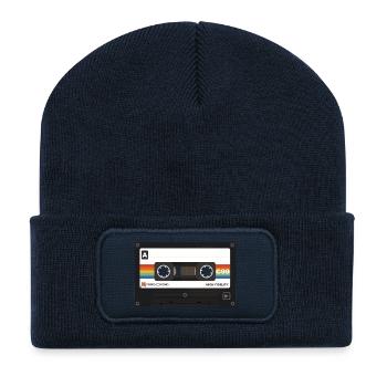 Retro Cassette Rainbow Stripes - Recycled Patch Beanie - french navy - Front
