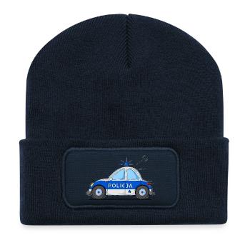 Voiture de police Policja Bleu - Beanie recyclé à patch - bleu marine - Devant