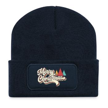 Retro Merry Christmas Rainbow Script - Recycled Patch Beanie - french navy - Front