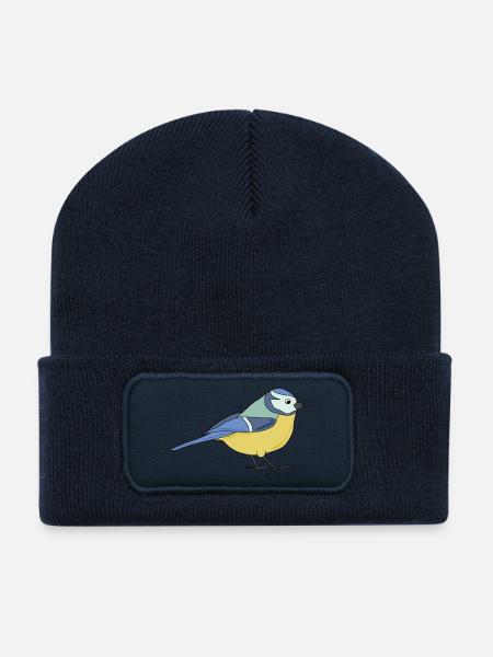 kleine Blaumeise, bunt - Recycelte Patch Beanie - French Navy