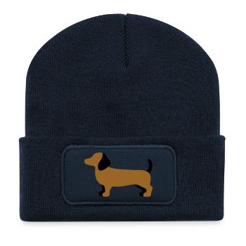 Dachshund Silhouette – Minimalist Dog Design - Recycled Patch Beanie - french navy - Front