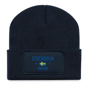 Stockholm - Schweden - Sverige Flagge Koordinaten - Recycelte Patch Beanie - French Navy - Vorne