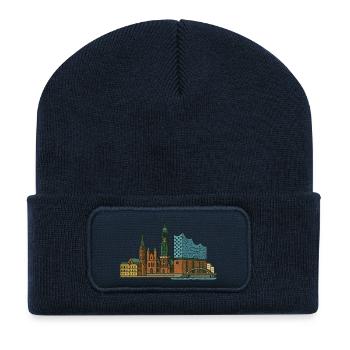 Hamburg Skyline - Recycled Patch Beanie - french navy - Front