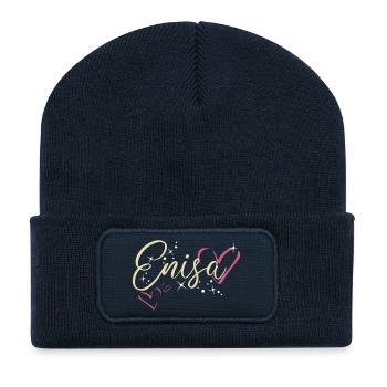 Enisa Last name First name Calligraphy heart - Recycled Patch Beanie - french navy - Front