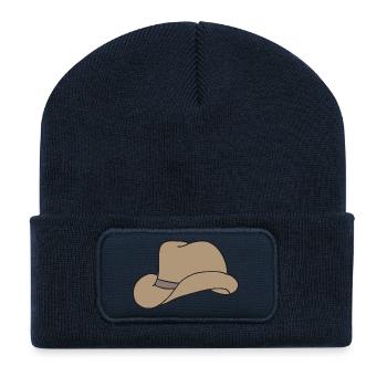 chapeau marron - Beanie recyclé à patch - bleu marine - Devant