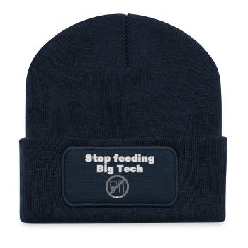 Stop Feeding Big Tech - Privacy Protest Design - Recycled Patch Beanie - french navy - Front