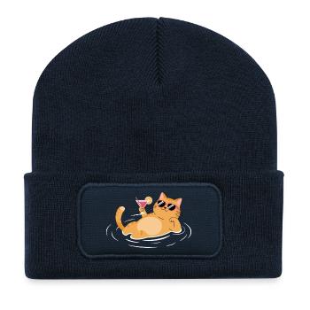 A Cat Enjoying Summer Pool Beach Vacation Beach - Recycled Patch Beanie - french navy - Front